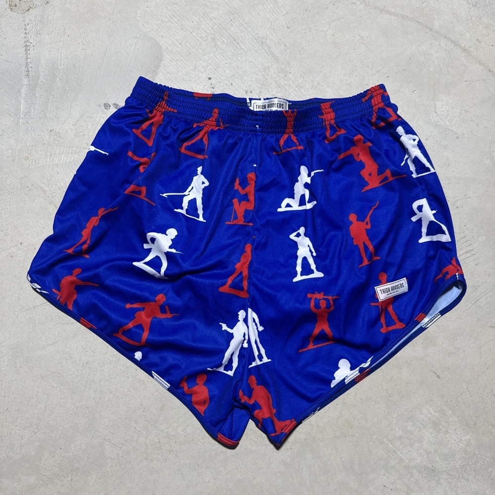 Men's Thigh Huggers Shorts Blue SZ XL Booty Shorts USA America Army Man Red
